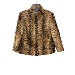 Eccoci Women’s Textured Brown Black Zebra Print Jacket Pockets Size 10